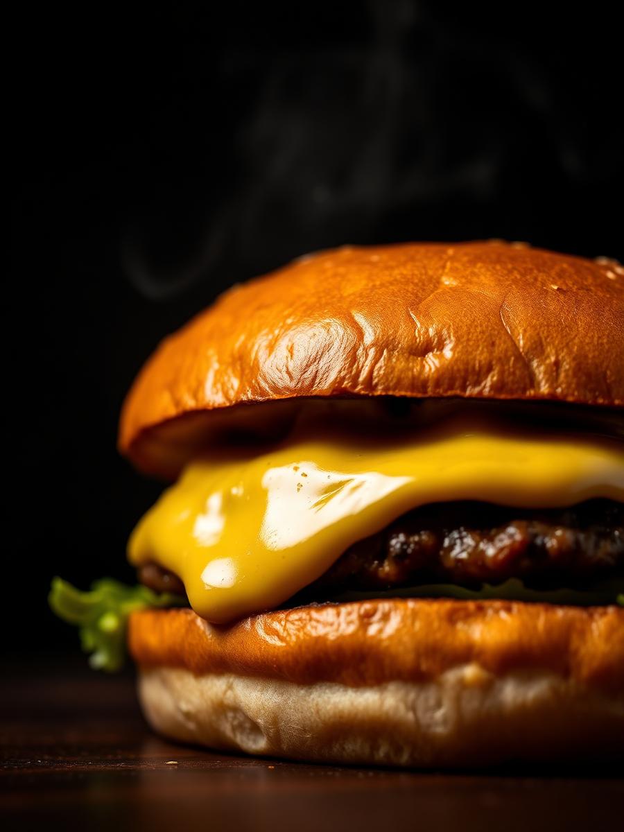 Hamburguer gourmet com queijo derretido em close-up