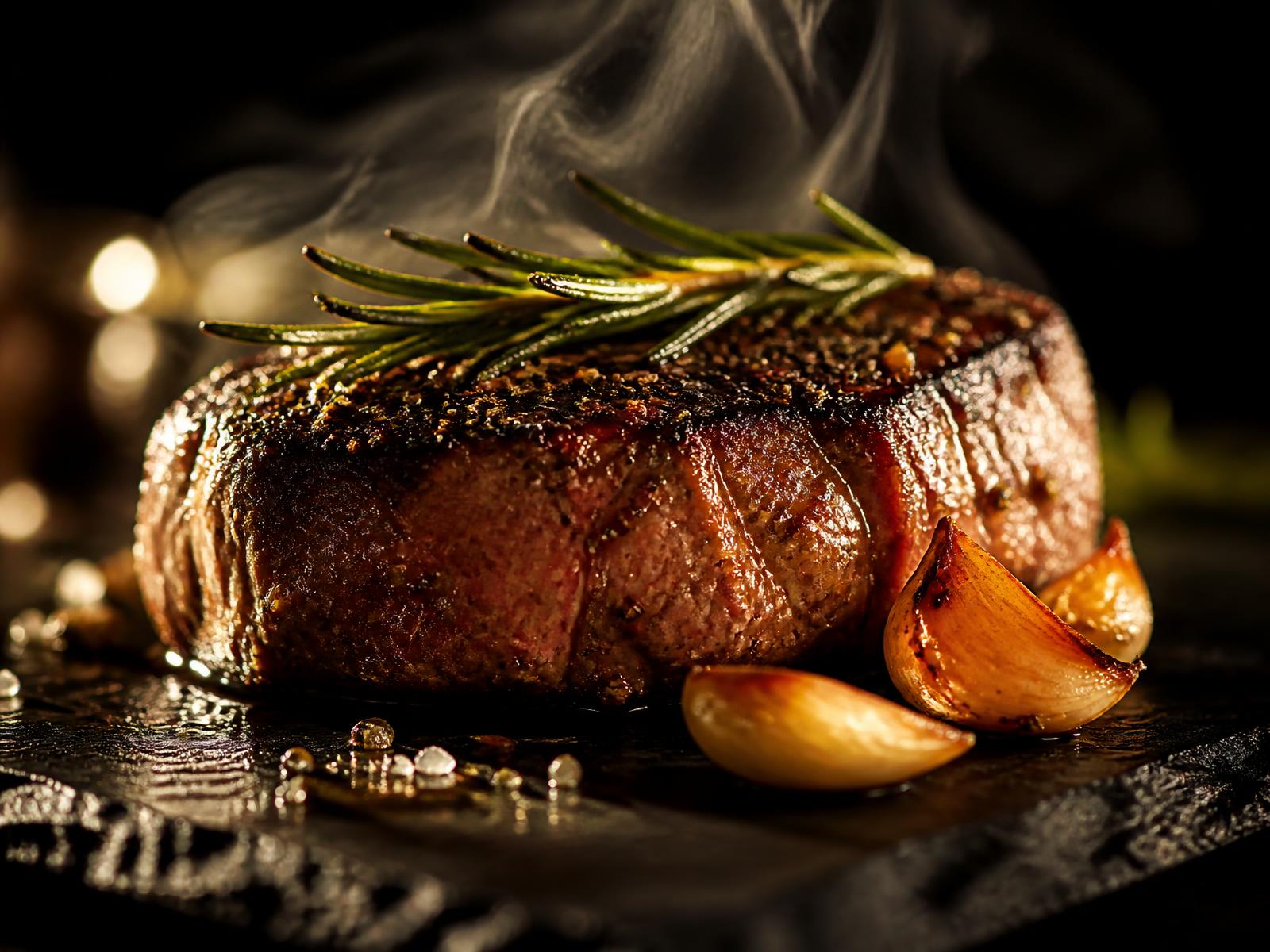 Prato gourmet fotografado em close-up com iluminação cinematográfica